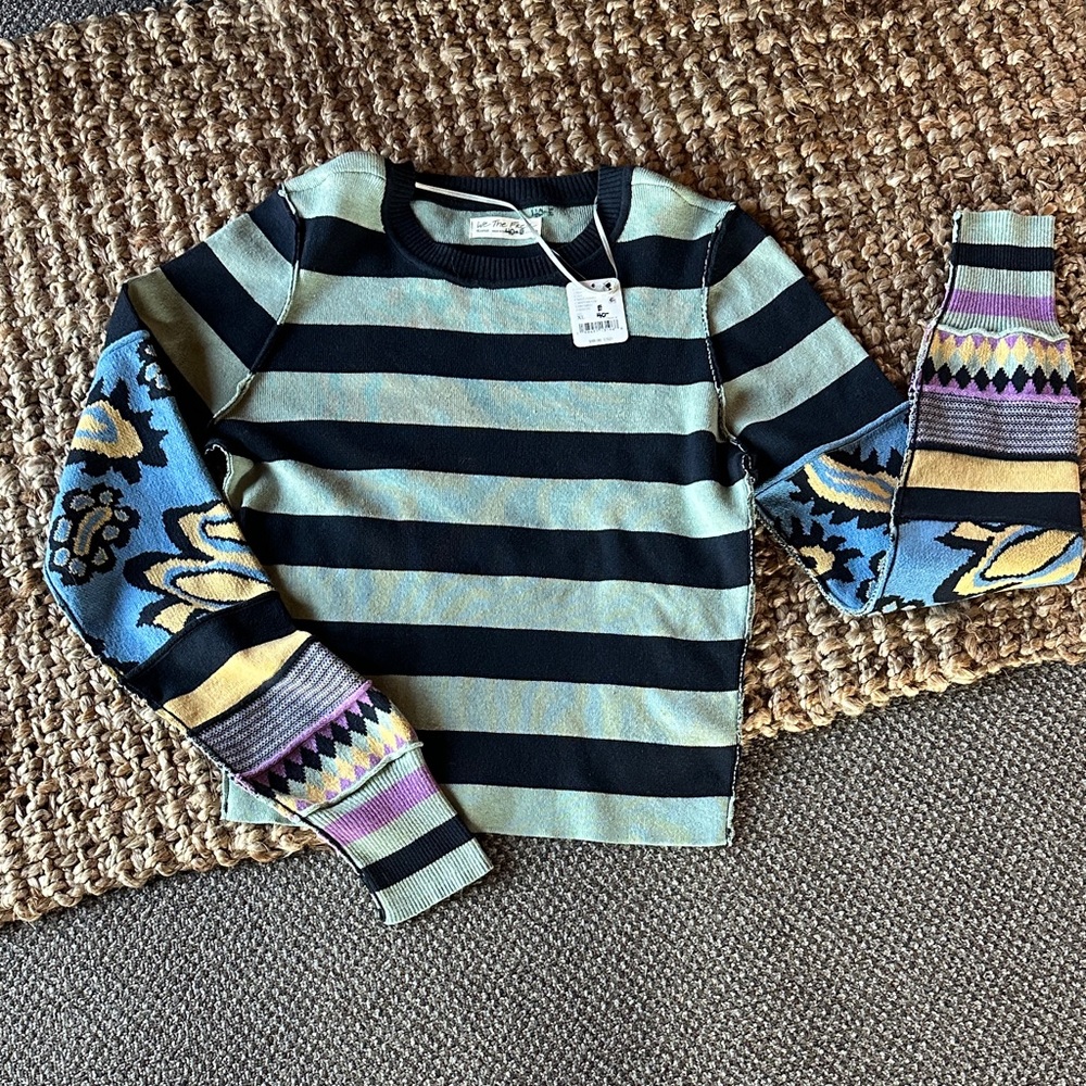 Free People Kids Striped Sweater - Black, Blue, Yellow